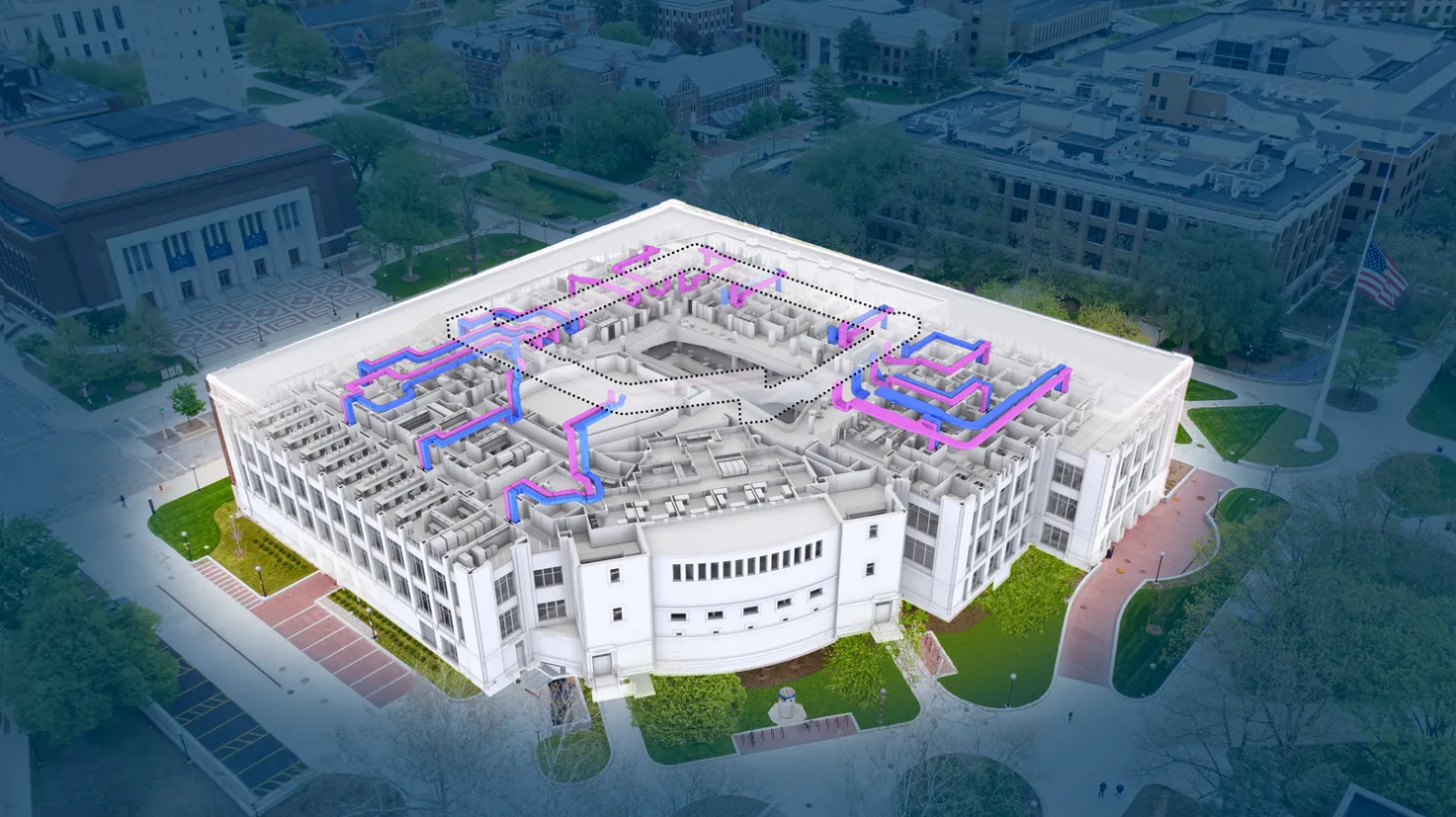 Axonometric rendering of University of Michigan's Kinesiology Building
